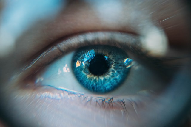 close up of blue eye