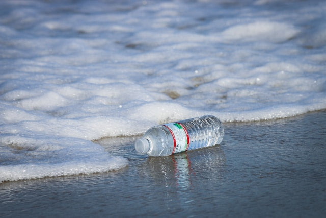 water bottle on seashore